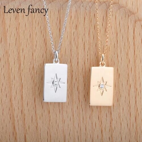 100% Real 925 Sterling Silver Rolo Chain Cz Star Jewelry Square Charm Necklaces & Pendants Best Friends Birthday Gifts