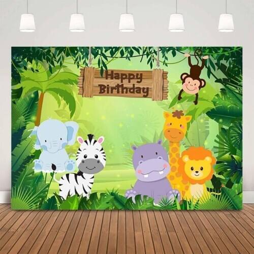 Jungle animals theme birthday backdrop safari jungle happy birthday photo background studio personalize customize photocall