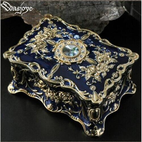Europe Two Layers Large Size Floral Carved Metal Jewelry Storage Box Rings Organizer Makeup Case For Rangement Bijoux Z046