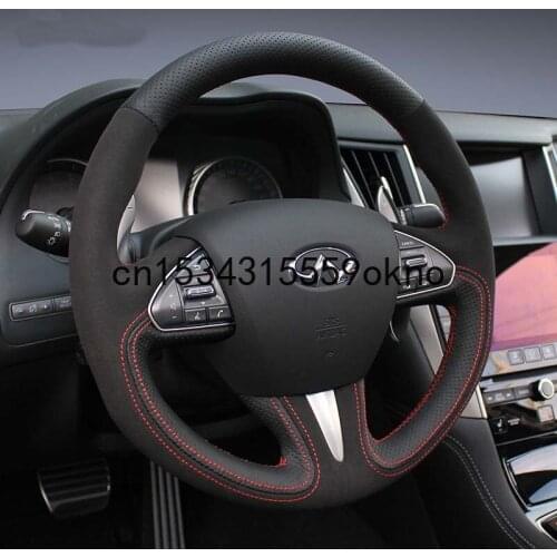 For Infiniti Q50L Q70 FX35 EX25 G37 QX50 DIY Hand Sewn Leather Suede Steering Wheel Cover