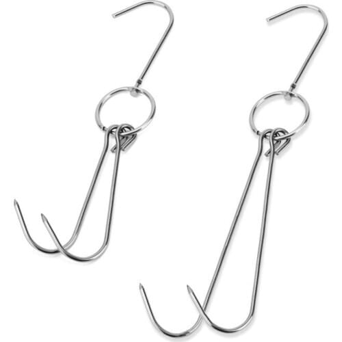 Kitchen Tools Hooks Stainless Steel Double Meat Hooks Drying Roast Duck Hook Bacon Hanger Grill Hanging Rack