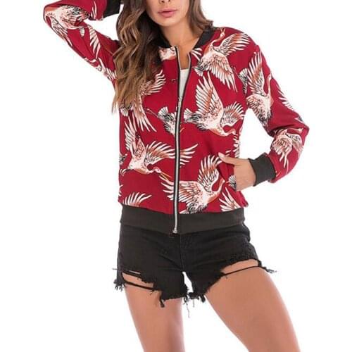 Fashion Autumn Womens Bomber Print Jacket Long Sleeve Basic Jacket Coats Women Casual Thin Slim Female Jackets M6199