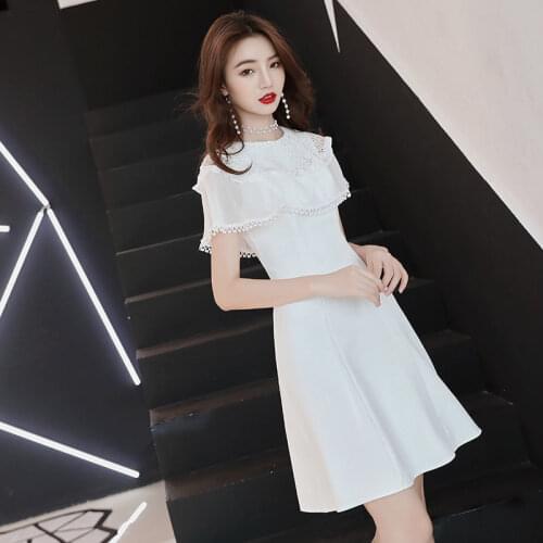 Summer Women Dress Black White Vintage A-line Embroidery Lace O-neck Ruffle Shawl Femme Party Evening Cocktail Dresses 1347