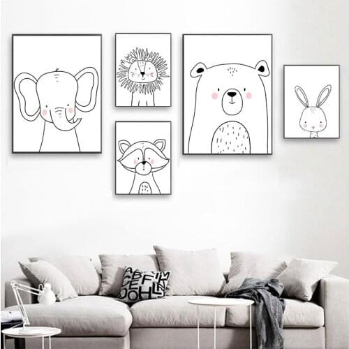 Lion Rabbit Bear Elephant Raccoon Wall Art Canvas Painting Nordic Posters And Prints Nursery Wall Pictures Baby Kids Room Decor
