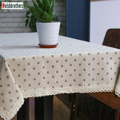 Linen tablecloth country style dandelion flower multi-function printing rectangular tablecloth with lace side tablecloth