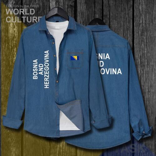 Bosnia and Herzegovina BIH Bosnian Herzegovinian Men Autumn Turn-down Collar Jean Shirt Long Sleeve Cowboy Coat Flag Clothes new