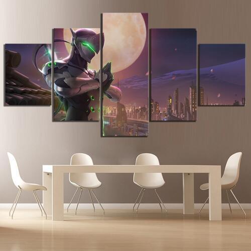Wall Art Game Poster 5 Panel Overwatch Genji Home Decor Pictures Artwork Canvas Printed Decoration Painting On Canvas Cuadros