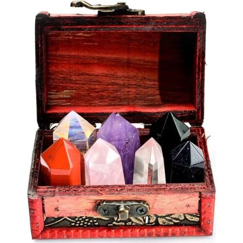 Natural seven-color crystal column six prism smelting citrine obsidian amethyst stone