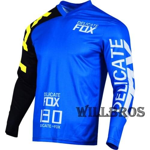 Delicate Fox 180 Race Motorbike MX Mountain Bicycle Offroad Street Moto Riding Long Sleeve Mens Blue Orange Jersey