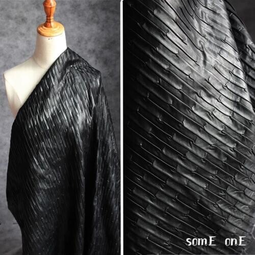 New Stripe Pleated Leather Fabric Black Folds DIY Patches Bags Bows Stage Jacket Locomotive Suit Cosplay Designer Fabric