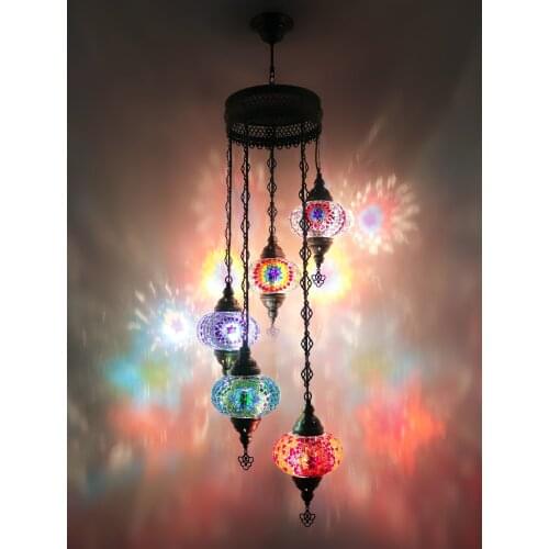 New style Turkey ethnic customs handmade lamp romantic cafe restaurant bar tree pendant light bar Mosaic necklace 5 lamp fas