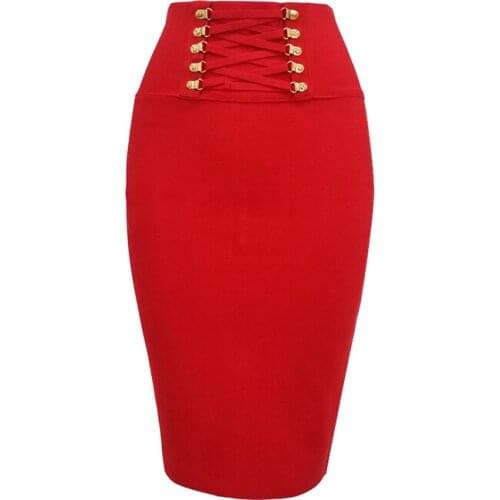 Autumn Slim Elasticity Package Hip High Waisted Pencil Midi Skirt Office Wear Women Fashion Bandage Skirts Female Clothes