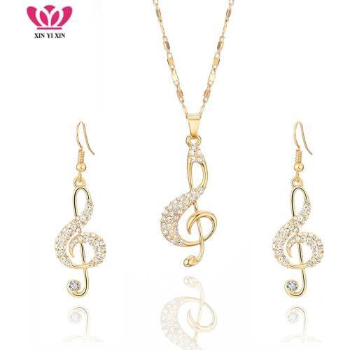 Crystal Gold Music Note Crystal Pendant Necklace Sets Music Fans Fashion Jewelry Gift Clavicle Choker Necklace For Women