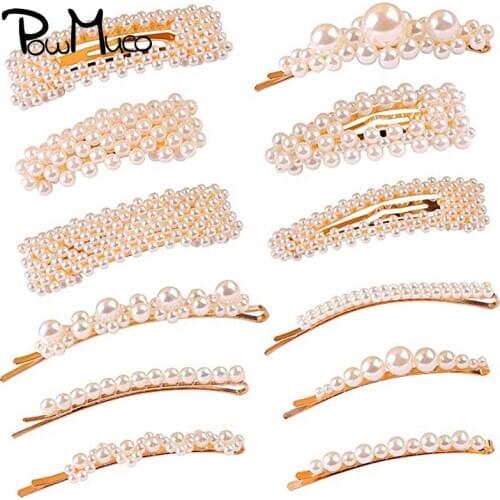 Powmuco 12pcs/lot Pearl Hairpins Hollowed Square Women Barrettes Cute Princess BB Clips Handmade DIY Bride Headwear Accessories