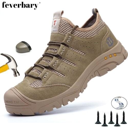 Feverbary Indestructible Work Safety Boots Men Puncture-Proof Beathable Sneakers Steel Toe Cap Shoes No-Slip