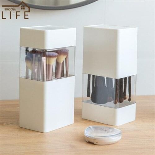 Transparent Makeup Brush Organizer with Lid Plastic Dustproof Display Stand 12 Grids Large Capacity Clear Eyebrow Pencil Barrel