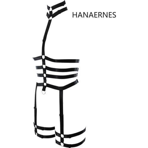 HANAERNES Women Gothic Body Harness Garter Belt Elastic Sexy Bondage Cage Harness Bra Fetish Wear Goth Garter Wedding Shoulder