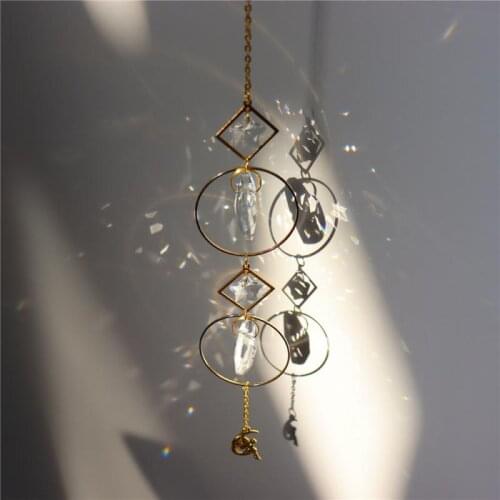 Crystal Wind Chime Star Moon Pendant Sun Suncatcher Plated Colorful Beads Hanging Drop For Outdoor Indoor Garden Decor