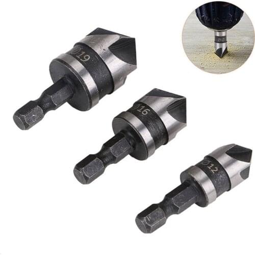 Hex Countersink Boring Set 12/16/19mm for Wood Plastic Quick Change Drill Bit Tools Carbon Steel Hardware Tool