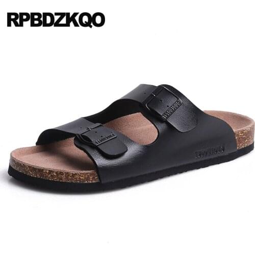 Slippers Beach Men Sandals Leather Summer Slip On Shoes Cork Slides Fashion Strap Designer Size 46 45 White Metal Brown Black
