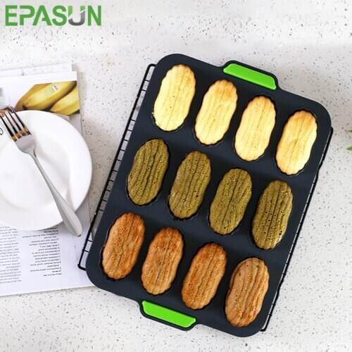 Silicone Madeleines Molds 12 Cavities Non Stick Bakeware Baking Pan Reusable Moule Cupcake Tray Food Grade Bread Form Molds