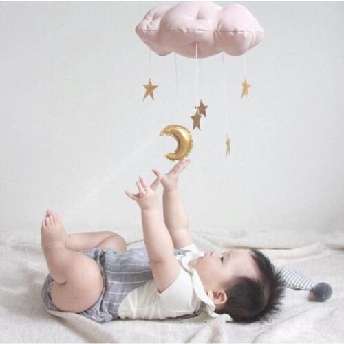 Cute Baby Mobile Cotton Moon And Star Tent Wall Hanging Decor Toys Style Nursery Decor Photo Props Baby Bedroom Decor