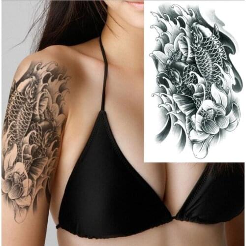 Tatoo carp Transfer Fake Tattoo Sticker Black and White Carp Fish Tatoo Art Waterproof Temporary Flash Tatto for Woman Man Kids