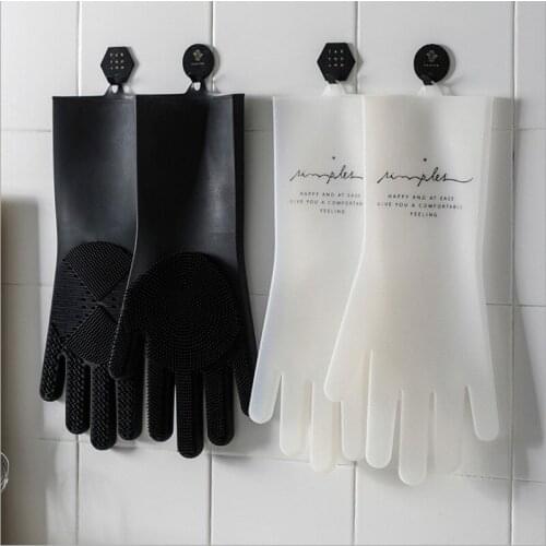 Thick food-grade silicone material gloves can be hung kitchen cleaning gloves for dishwashing, vegetable washing and car washing
