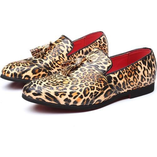 2020 Luxury Men Leather Shoes Fashion Fringed Leopard Loafers Men Slip-on Party Casual Shoes Large Size 38-48 Dropshipping
