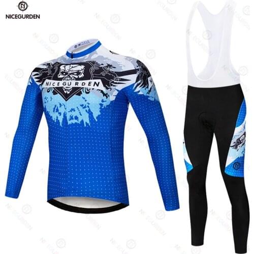 Spring and autumn cycling clothes suit mens long-sleeved shirt breathable cycling bib mountain bike sports quick-drying clothes