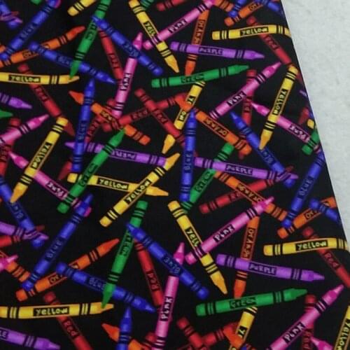 Viaphil 100% Cotton Fabric Brand New Black Colorful Crayon Pencil Printed Sewing Cloth Dress Clothing Textile Tissue
