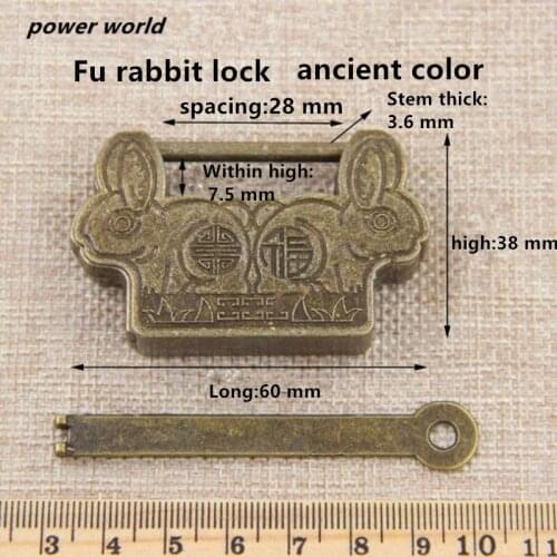 Zinc alloy Jixiang lucky rabbit lock retro small lock head Chinese style makes padlock of old furniture horizontal open antique