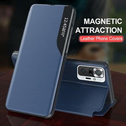 Mirror Smart View PU Leather Flip Cover For Xiaomi Redmi Note 10 Pro 10Pro Redme Note10 Magnetic Window Shockproof Phone Case