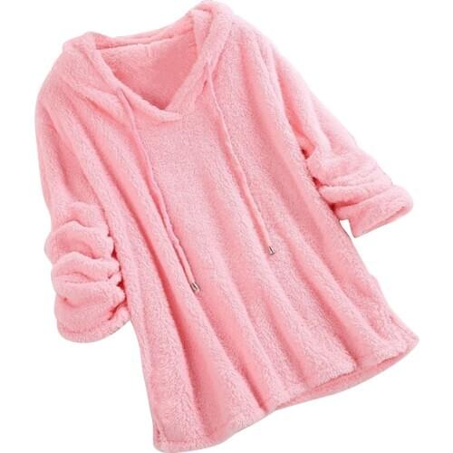 Plus Size Autumn Winter Women Long Sleeve Hooded Plush Fluffy Hoodies Fleece Pullover Pajama Loose Hoodie Top Best Sale