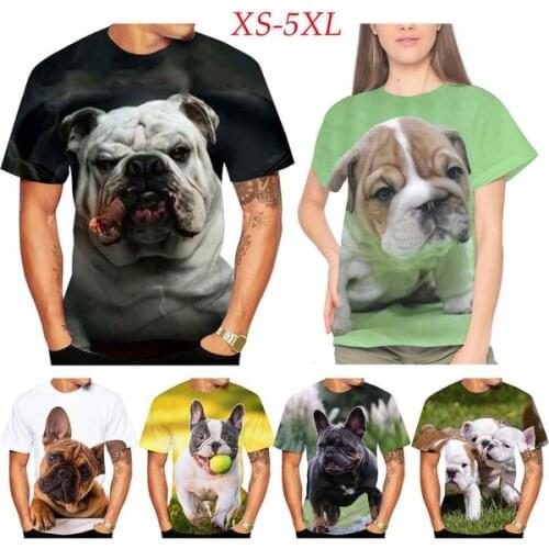 XS-5XL Unisex Cute Bulldog 3D Printed Cute T-shirt Fitness Short Sleeve Tops Tee