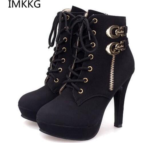 Women boots sexy high heels platform ankle boots for women botas femininas thin heel lace up night high heel boots G124