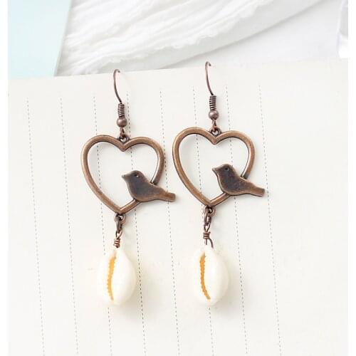 Summer Seaside Vacation Boho Geometric Irregular Sea Bird Heart Shape Pendant Earrings Fashion Jewelry For Women