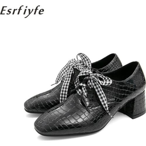 ESRFIYFE 2020 New Fashion Brand Women High Heels PU Leather Corss-tied Spring Summer Shoes Woman Square Toe Party Pumps Shoes