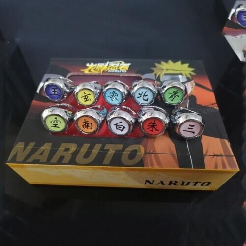 Ani10pcs/set Cartoon Naruto Shippuuden Jewerly Cosplay Costume Rings Ninja Fashion Table Akatsuki Membermetal Ring Accessory Set