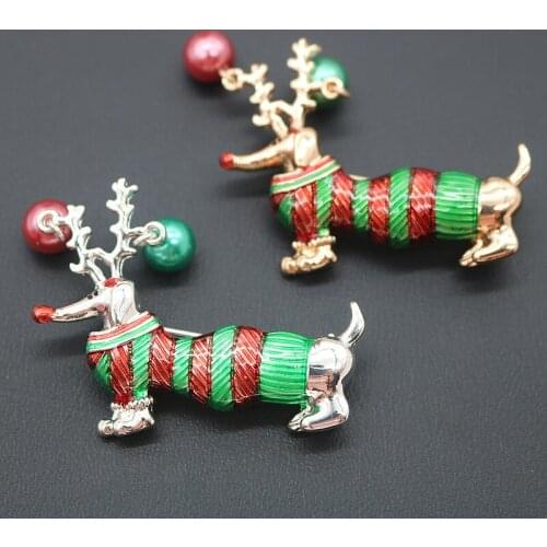 2 Colors Avaibale Enamel Christmas Dog Brooches For Women Fashion Red Green Animal Pin Party Jewelry Kids Good Gift