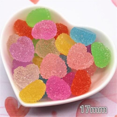 20pcs 17mm Resin Heart Flatback Cabochon Simulation Granulated Sugar Candy Food Art DIY Phone Case Hair Clip Decoration