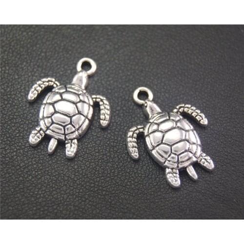 30Pcs Silver Color Animal Tortoise Fit Bracelets Necklace DIY Metal Jewelry Making 23x18mm A2039