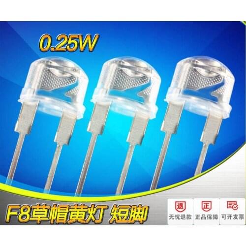 500PCS / LOT led lamp beads, F8 straw hat, yellow 0.25w, white hair yellow, light yellow straw hat lamp beads 8mm lighting