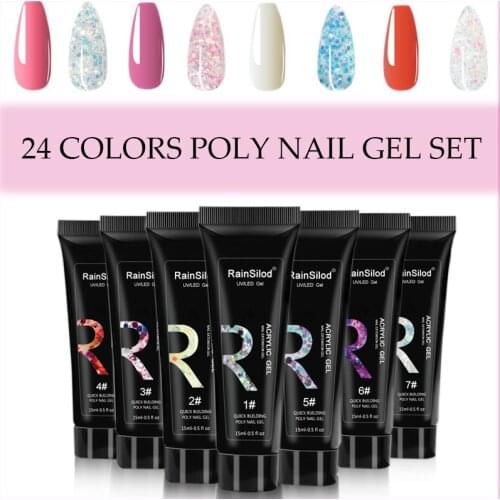 Professional 15ml Acrylic Quick Drying Nails Extension 24Colors UV Extend Builder Varnish Fast Dried Art Crystal Glue