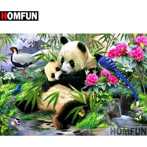 HOMFUN Full Square/Round Drill 5D DIY Diamond Painting"Panda flower"Embroidery Cross Stitch 3D Home Decor Gift A10088