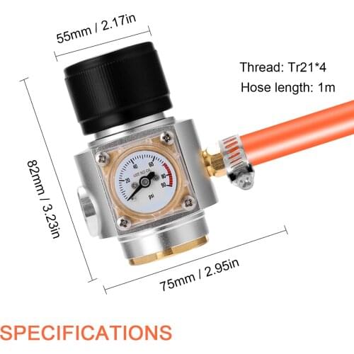 Aluminum CO2 Mini Gas Charger 0-90 PSI Gauge for Soda Water Beer Kegerator