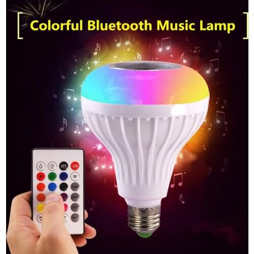 E27 15W Wireless Bluetooth Speaker Music Playing RGB LED Bulb AC220V Dimmable RGBW LED Lamp with 24 Keys Remote