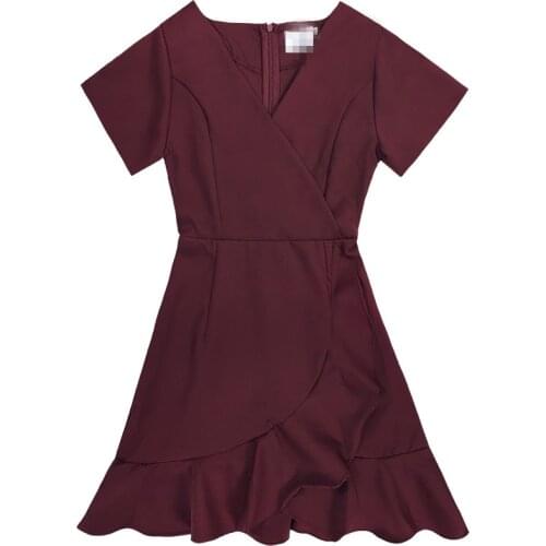 ZC1517 new summer 2020 women fashion sexy show slim V-neck and irregular flounces dress cheap wholesale