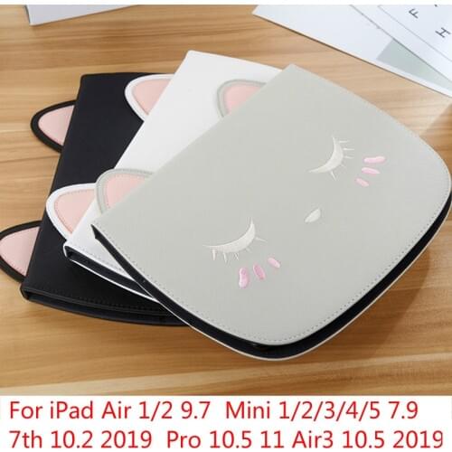 Cute Cat Cover for iPad 7th 10.2 2019 Air 1/2 9.7 Mini 1/2/3/4/5 7.9 Pro 10.5 11 PU Smart Tablet Case for Air 10.5 2019 Funda