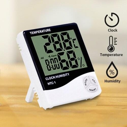 LCD Digital Temperature Humidity Meter Hygrograph Thermometer Indoor Outdoor Home Weather Station Clock HTC-1/HTC-2